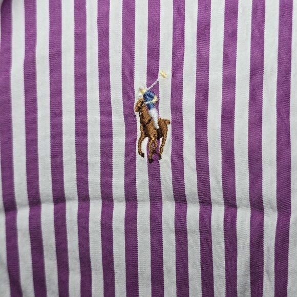 Polo Ralph Lauren Women’s 2 Slim Stretch Purple White Striped Button-Up Shirt - Picture 4 of 8